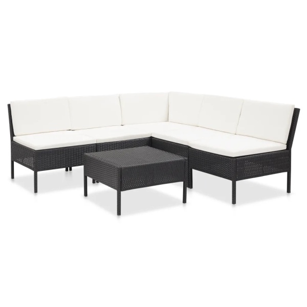 Set Mobilier De Grădină Cu Perne 6 Piese Negru Poliratan 48936